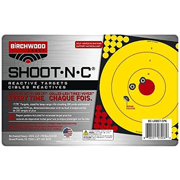 Birchwood Casey Shoot-N-C Long Range Bullseye Always Flat Adhesive Back Shooting Training Reactive 17.75" Targets with Pasters for All Calibers | Pack of 5 by Birchwood Casey - Image 2