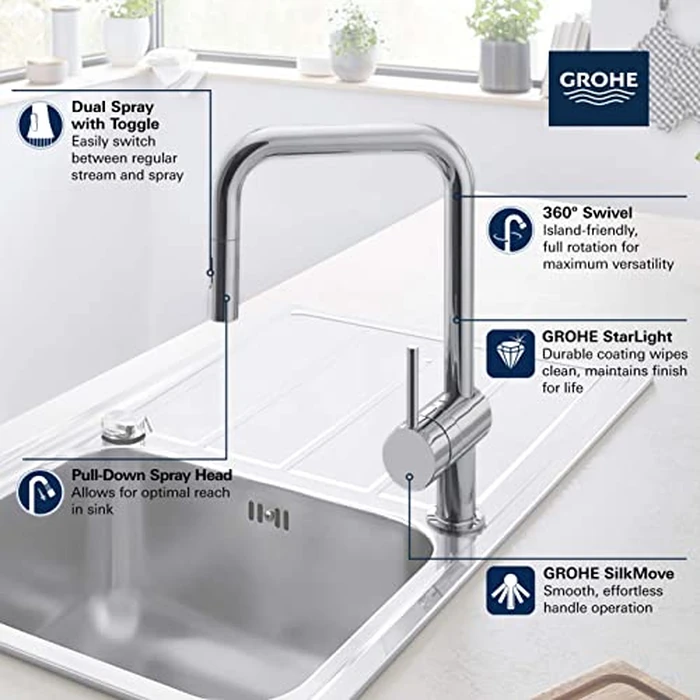 GROHE 32319003 Minta Pull-Down U Kitchen Faucet Chrome by GROHE - Image 3