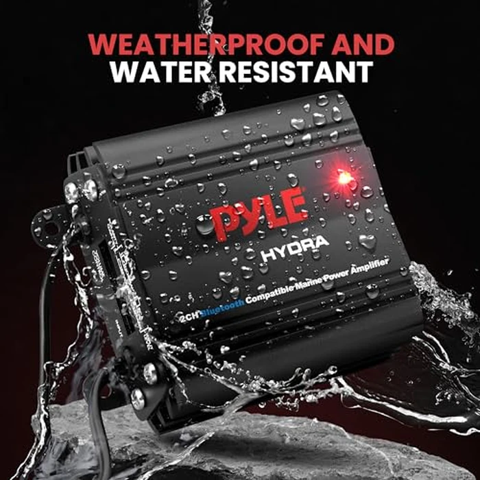 Pyle Auto 2-Channel Marine Amplifier - 200 Watt RMS 4 OHM Full Range Stereo with Wireless Bluetooth & Powerful Prime Speaker - High Crossover HD Music Audio Multi Channel System PLMRMB2CB, Black by Pyle - Image 2