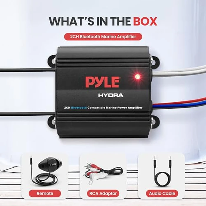 Pyle Auto 2-Channel Marine Amplifier - 200 Watt RMS 4 OHM Full Range Stereo with Wireless Bluetooth & Powerful Prime Speaker - High Crossover HD Music Audio Multi Channel System PLMRMB2CB, Black by Pyle - Image 6