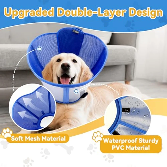 Vithael Upgraded Dog Cone Collar for Large Medium Dogs, Soft Dog Cone with Double-Layer Design, Adjustable Pet Recovery Collar for Dogs After Surgery, Elizabethan Collar (L, Blue) by Vithael - Image 2