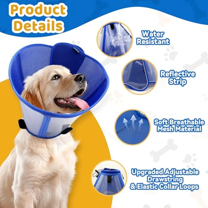 Vithael Upgraded Dog Cone Collar for Large Medium Dogs, Soft Dog Cone with Double-Layer Design, Adjustable Pet Recovery Collar for Dogs After Surgery, Elizabethan Collar (L, Blue) by Vithael - Image 5