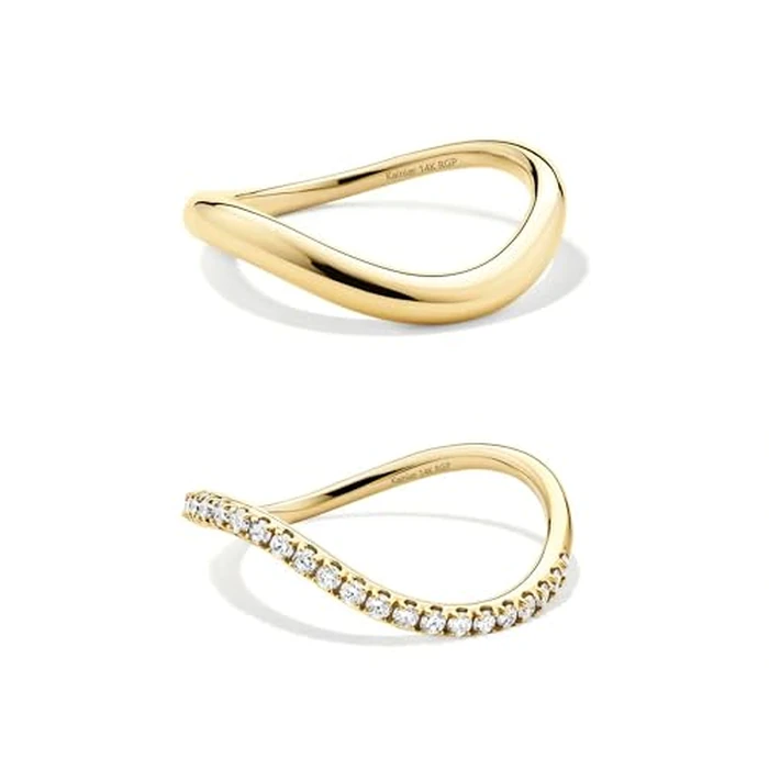 Kainier 2pairs Stacking Rings for Women 1mm 14K Gold Plated CZ V-Shaped Wavy Band Thin Pinky Thumb Stackable Ring Set Dainty Non Tarnish Comfort Fit Size 5 to 10 by Kainier - Used - Like New condition