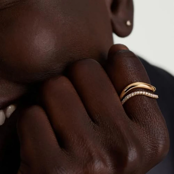 Kainier 2pairs Stacking Rings for Women 1mm 14K Gold Plated CZ V-Shaped Wavy Band Thin Pinky Thumb Stackable Ring Set Dainty Non Tarnish Comfort Fit Size 5 to 10 by Kainier - Image 2