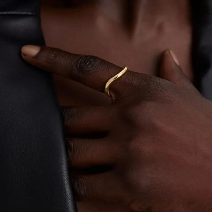 Kainier 2pairs Stacking Rings for Women 1mm 14K Gold Plated CZ V-Shaped Wavy Band Thin Pinky Thumb Stackable Ring Set Dainty Non Tarnish Comfort Fit Size 5 to 10 by Kainier - Image 3