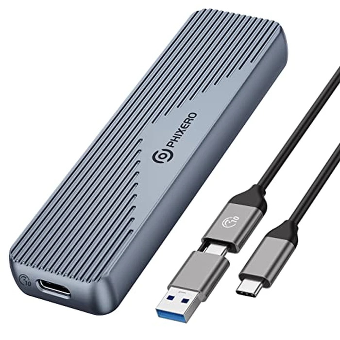PHIXERO M.2 MVME SATA SSD Enclosure Adapter, USB 3.1 Gen 2 10Gbps MVME, 6Gbps SATA External Solid State Enclosure, for M Key/B Key/B+M Key SSD, and Size 2280/2260/2242/2230 (Gray) by PHIXERO - Used - Like New condition