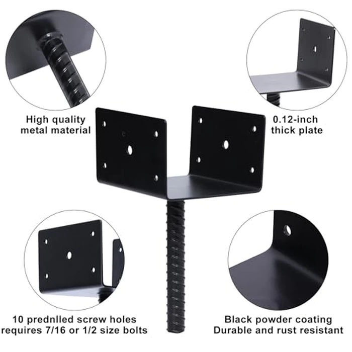 XYADX Concrete Fence Post Holder 6x6 inches 4 Pack, U Shape Fence Post Base Anchor Pergola Brackets by XYADX - Image 3