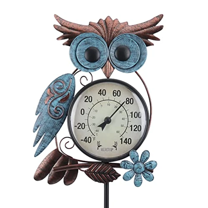 MUMTOP Outdoor Thermometer, 42 Inch Metal Owl Garden Stake Outside Wall Thermometer for Patio, Yard and Garden by MUMTOP - Used - Like New condition - US$23.65