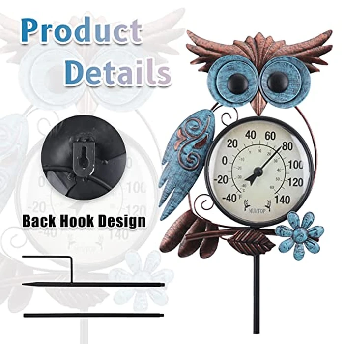 MUMTOP Outdoor Thermometer, 42 Inch Metal Owl Garden Stake Outside Wall Thermometer for Patio, Yard and Garden by MUMTOP - Image 3