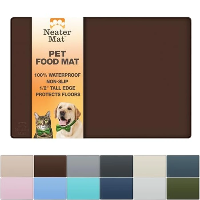 Neater Pet Brands Neater Mat Pet Mats for Food and Water, Cat & Dog Bowl Mat Waterproof Silicone, Feeding Tray, Dog Food Mats for Floors, Placemat w/Raised Edge for Under Bowls, 19” x 12”, Brown by Neater Pet Brands - Used - Like New condition