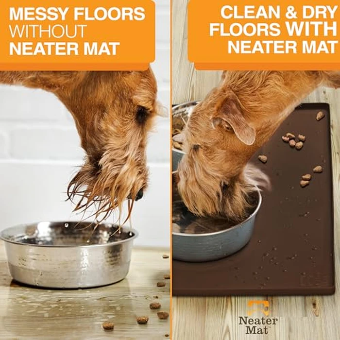 Neater Pet Brands Neater Mat Pet Mats for Food and Water, Cat & Dog Bowl Mat Waterproof Silicone, Feeding Tray, Dog Food Mats for Floors, Placemat w/Raised Edge for Under Bowls, 19” x 12”, Brown by Neater Pet Brands - Image 5