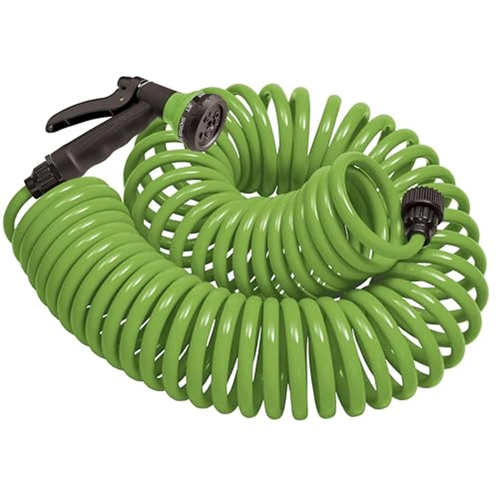 Orbit 26380 Coil Garden Hose, 25 Feet, with 8-Pattern Hose Nozzle (Green) by Orbit - Used - Very Good condition