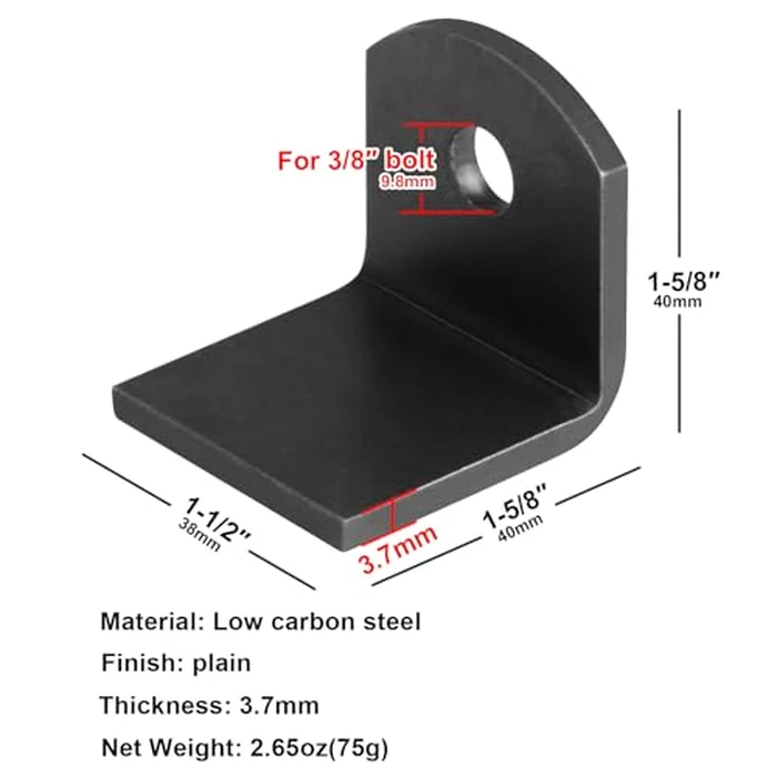 heneng 10 Pcs Weld Tab Bent with 3/8" Hole, Trailers Weld-On Steel Angle 90 Degree Tab L Brackets, 1-1/2" x 1-5/8" x 1-5/8", 5/32" Thick by heneng - Image 2