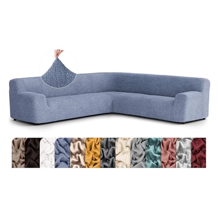PAULATO BY GA.I.CO. Extra Large Corner Sectional Couch Cover - Oversized L-Shape Couch Slipcover - Washable Sofa Covers - 1-Piece Form Fit Furniture Protector - Microfibra - Blue (Large Corner Sofa) by PAULATO BY GA.I.CO. - Image 1