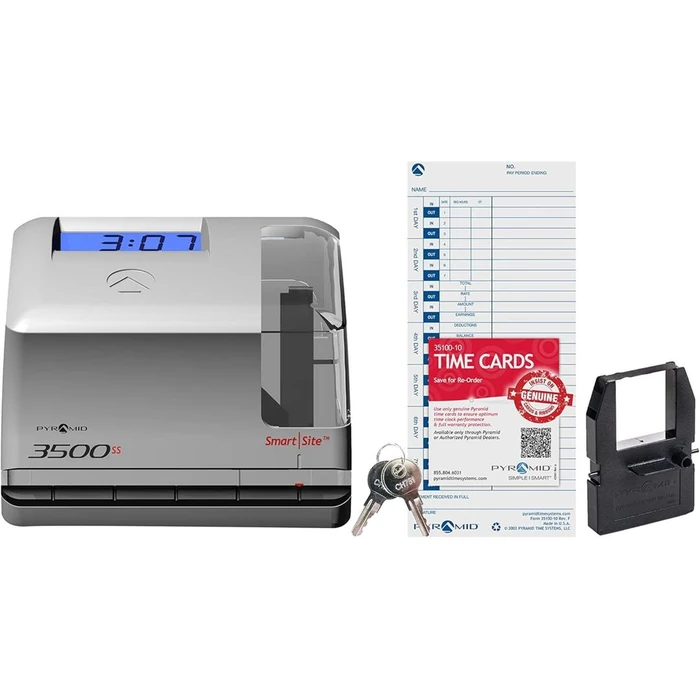 Pyramid 3500ss SmartSite Time Clock & Document Stamp - Gray by Pyramid - Refurbished - Premium condition