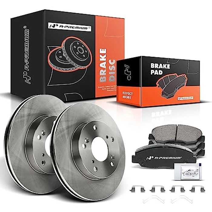 A-Premium 10.31 inch (262mm) Front Vented Disc Brake Rotors + Ceramic Pads Kit Compatible with Honda Models - Civic 2012, Civic 2013-2015 (Manual Transmission), 1.8L, 6-PC Set by A-Premium - Used - Like New condition - US$57.01