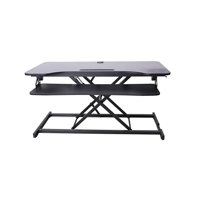 Rocelco 43" Height Adjustable Standing Desk Converter - Tall Sit Stand Up Tabletop Riser with Tablet Slot - Home Office Computer Workstation - Deep Keyboard Tray for Laptop Mouse - Black (R VADRB-43) by Rocelco - Image 3