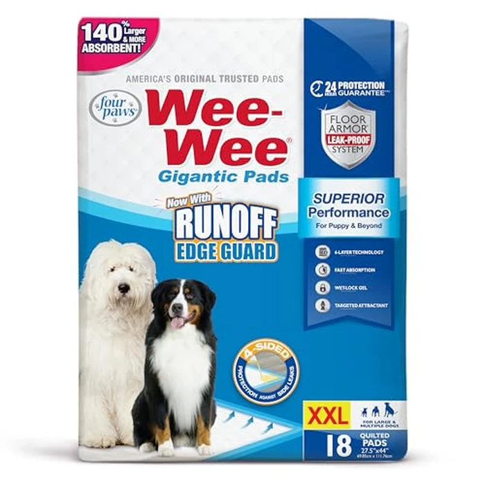 Four Paws Wee-Wee Superior Performance Pee Pads for Dogs with Runoff Barrier Edge Guard Protection, Puppy & Dog Potty Training Pads, Housebreaking Supplies, 27.5" x 44" (18 Count) by Four Paws - Image 9