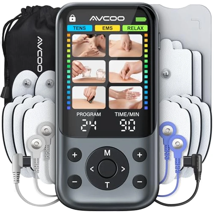 AVCOO 3-in-1 TENS Unit Muscle Stimulator with 24 Modes, 30 Intensities EMS Massage Machine for Shoulder, Back Pain Relief Therapy, Dual-Channel Electronic Pulse Massager with Type-C Port, 10 Pads by AVCOO - Image 1