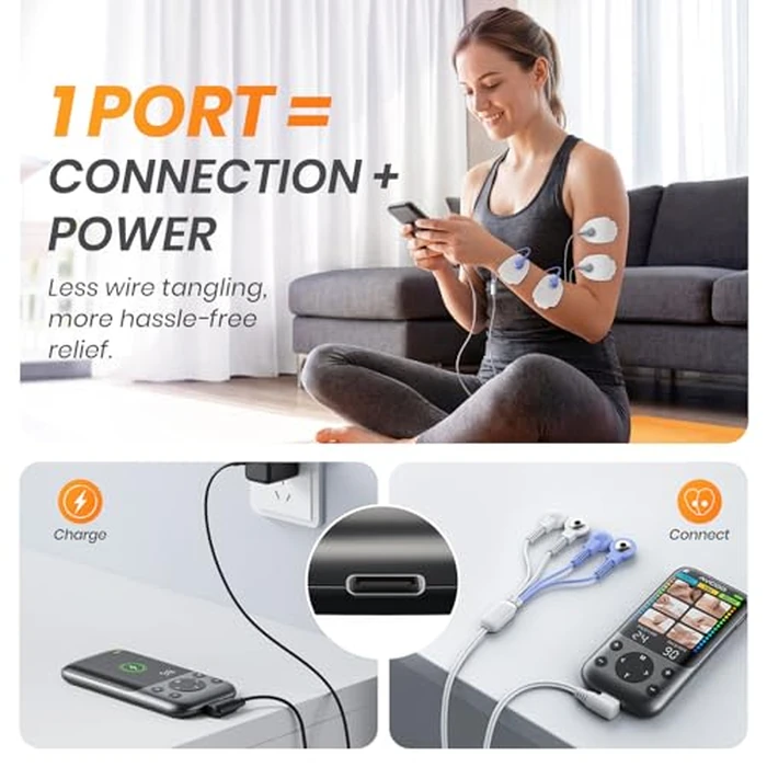 AVCOO 3-in-1 TENS Unit Muscle Stimulator with 24 Modes, 30 Intensities EMS Massage Machine for Shoulder, Back Pain Relief Therapy, Dual-Channel Electronic Pulse Massager with Type-C Port, 10 Pads by AVCOO - Image 6