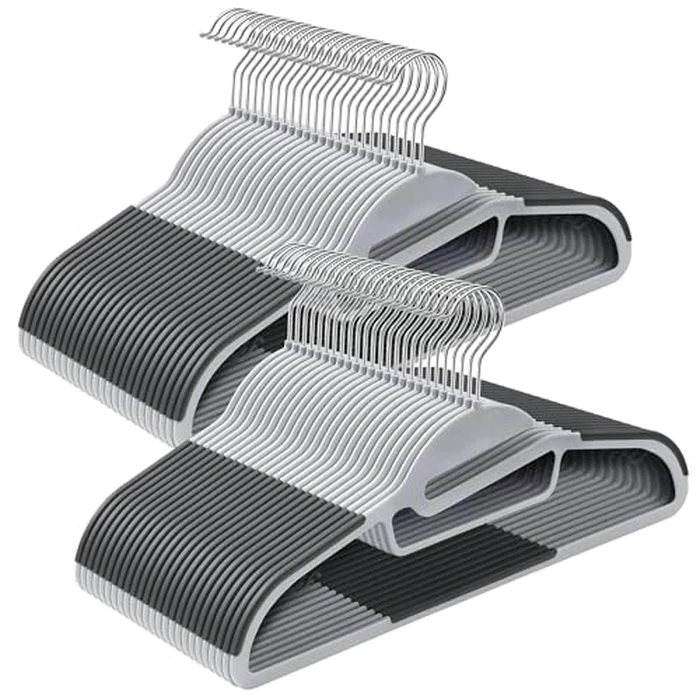 SONGMICS 50 Pack Coat Hangers, Heavy-Duty Plastic Suit Hangers, S-Shaped Opening, Space-Saving, 360º Swivel Hook, 16.3 Inches Wide, Light Gray and Dark Gray UCRP41G-50 by SONGMICS - Used - Acceptable condition - US$20.34