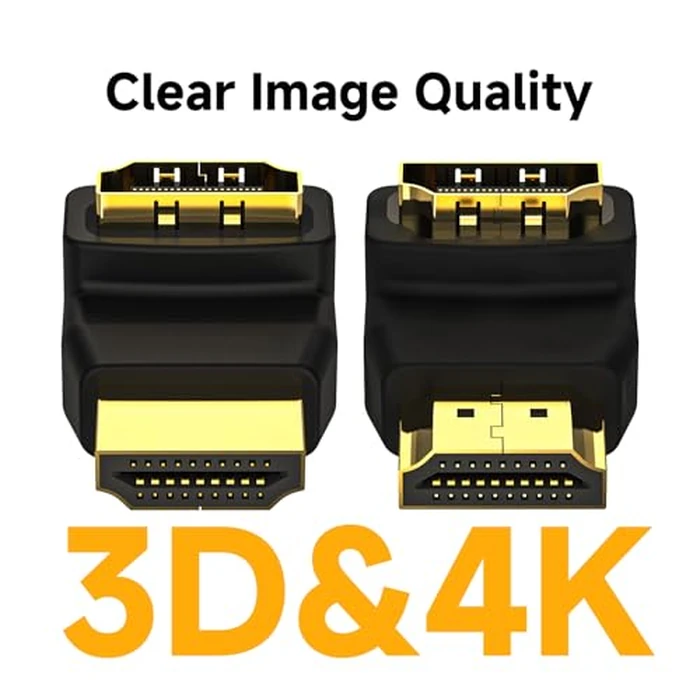 VCE HDMI 90 and 270 Degree Adapter 2-Pack, Right Angle HDMI Male to Female L Adapter Connector 3D&4K Supported by VCE - Image 2