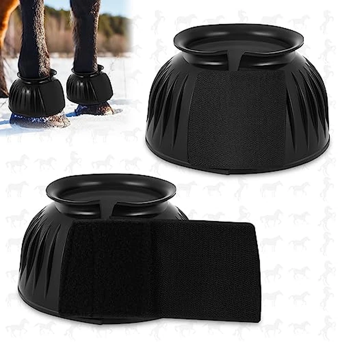 Abbylike Bell Boots for Horses 1 Pair/2 Pair Available, Protect Against Hoof Impact Trauma, Rubber Bell Boots Horse Care for Turnout, No Rub Design Wrap Hook and Loop(L,Black,2 Pair) by Abbylike - Used - Like New condition - US$30.39
