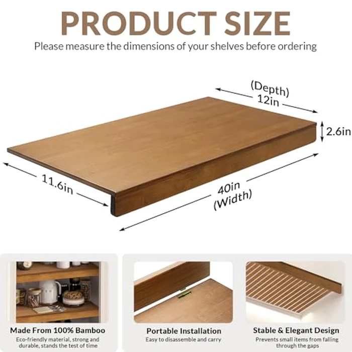 Gashell Wire Shelf Covers, Bamboo Wire Rack Covers for Pantry, Closet (4pcs, 40" W x 12" D) by Gashell - Image 3