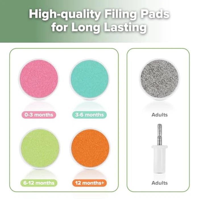 haakaa Baby Nail Trimmer Electric Safe Baby Nail Clippers Baby Nail File Kit Manicure Set, Trim Polish Grooming kit for Newborn Toddler or Adults Toes Fingernails, 6 Grinding Heads and LED Light by haakaa - Image 9