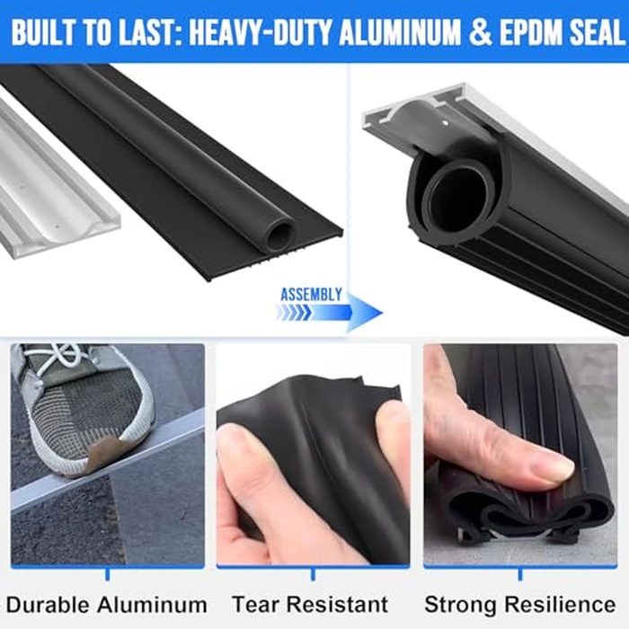 alophoty 20 FT Garage Door Seal Bottom Kit - Heavy Duty EPDM Rubber U+O Ring Weather Stripping with Pre-drilled Aluminum Track, Universal Replacement Stops Rain, Drafts & Pests, Easy to Install by alophoty - Image 6