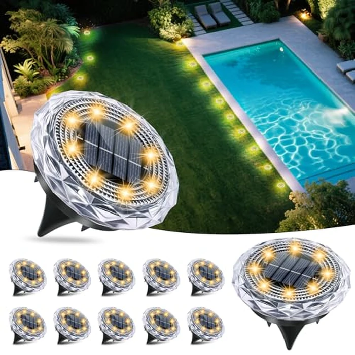 FORTULUX Solar Ground Lights, Solar Disc Light Outdoor Waterproof,Landscape Lighting Garden Lights for Pathway, Yard, Deck, Lawn, Patio, Swimming Pool,Walkway(Warm, 12Pack) by FORTULUX - Image 1