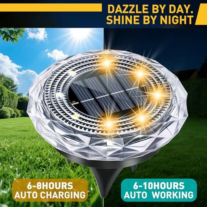 FORTULUX Solar Ground Lights, Solar Disc Light Outdoor Waterproof,Landscape Lighting Garden Lights for Pathway, Yard, Deck, Lawn, Patio, Swimming Pool,Walkway(Warm, 12Pack) by FORTULUX - Image 3
