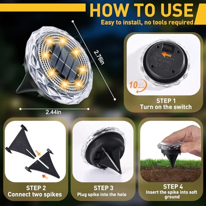 FORTULUX Solar Ground Lights, Solar Disc Light Outdoor Waterproof,Landscape Lighting Garden Lights for Pathway, Yard, Deck, Lawn, Patio, Swimming Pool,Walkway(Warm, 12Pack) by FORTULUX - Image 6