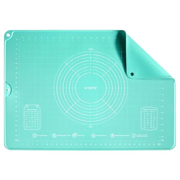 U-Taste 28"x20" Large Pastry Mat: Food-Grade Liquid Silicone Dough Rolling Baking Sheet, Non-Stick Non-Slip for Kneading, Making Pizza, Fondant, Pie with Clear Measurement and Raised Edges (Aqua Sky) by U-Taste - Used - Very Good condition