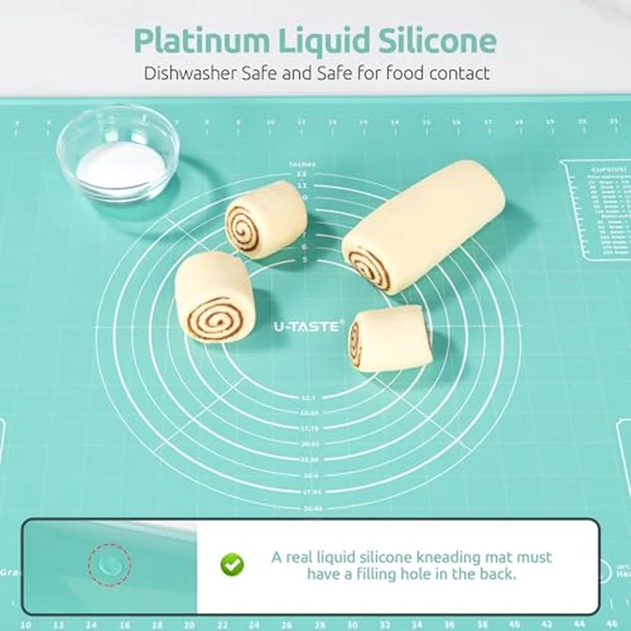 U-Taste 28"x20" Large Pastry Mat: Food-Grade Liquid Silicone Dough Rolling Baking Sheet, Non-Stick Non-Slip for Kneading, Making Pizza, Fondant, Pie with Clear Measurement and Raised Edges (Aqua Sky) by U-Taste - Image 3