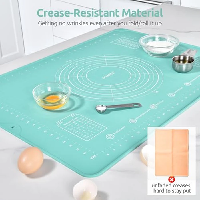 U-Taste 28"x20" Large Pastry Mat: Food-Grade Liquid Silicone Dough Rolling Baking Sheet, Non-Stick Non-Slip for Kneading, Making Pizza, Fondant, Pie with Clear Measurement and Raised Edges (Aqua Sky) by U-Taste - Image 4