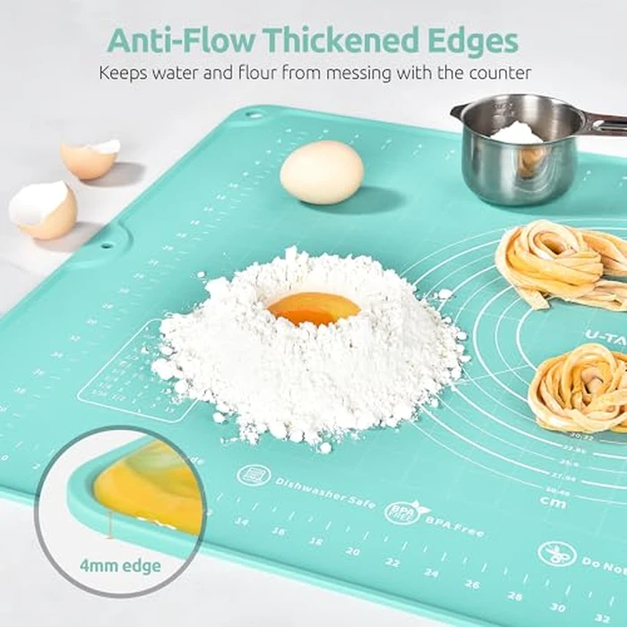 U-Taste 28"x20" Large Pastry Mat: Food-Grade Liquid Silicone Dough Rolling Baking Sheet, Non-Stick Non-Slip for Kneading, Making Pizza, Fondant, Pie with Clear Measurement and Raised Edges (Aqua Sky) by U-Taste - Image 5