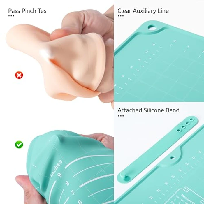 U-Taste 28"x20" Large Pastry Mat: Food-Grade Liquid Silicone Dough Rolling Baking Sheet, Non-Stick Non-Slip for Kneading, Making Pizza, Fondant, Pie with Clear Measurement and Raised Edges (Aqua Sky) by U-Taste - Image 6
