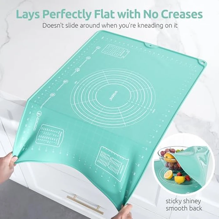 U-Taste 28"x20" Large Pastry Mat: Food-Grade Liquid Silicone Dough Rolling Baking Sheet, Non-Stick Non-Slip for Kneading, Making Pizza, Fondant, Pie with Clear Measurement and Raised Edges (Aqua Sky) by U-Taste - Image 7
