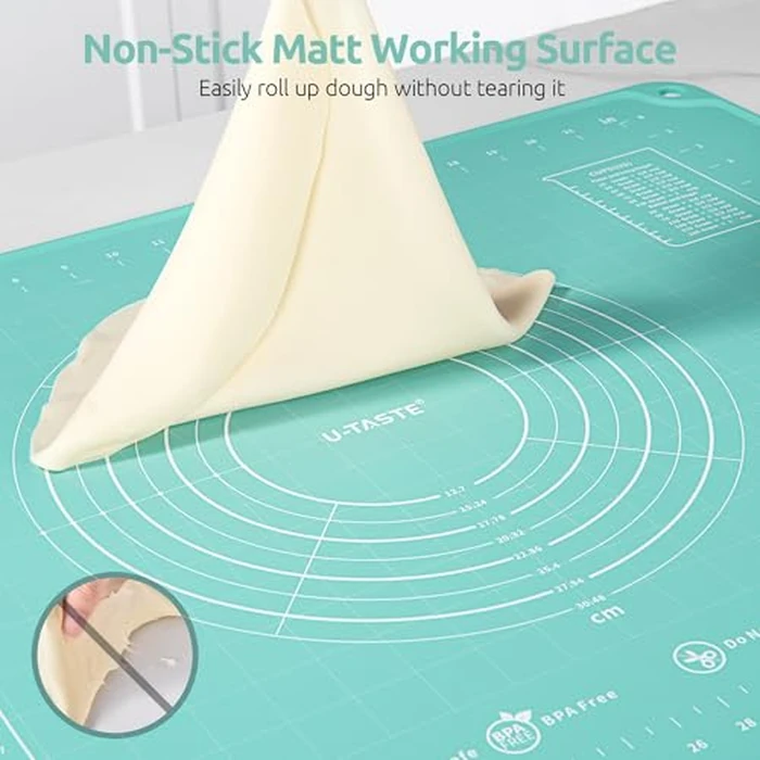 U-Taste 28"x20" Large Pastry Mat: Food-Grade Liquid Silicone Dough Rolling Baking Sheet, Non-Stick Non-Slip for Kneading, Making Pizza, Fondant, Pie with Clear Measurement and Raised Edges (Aqua Sky) by U-Taste - Image 8