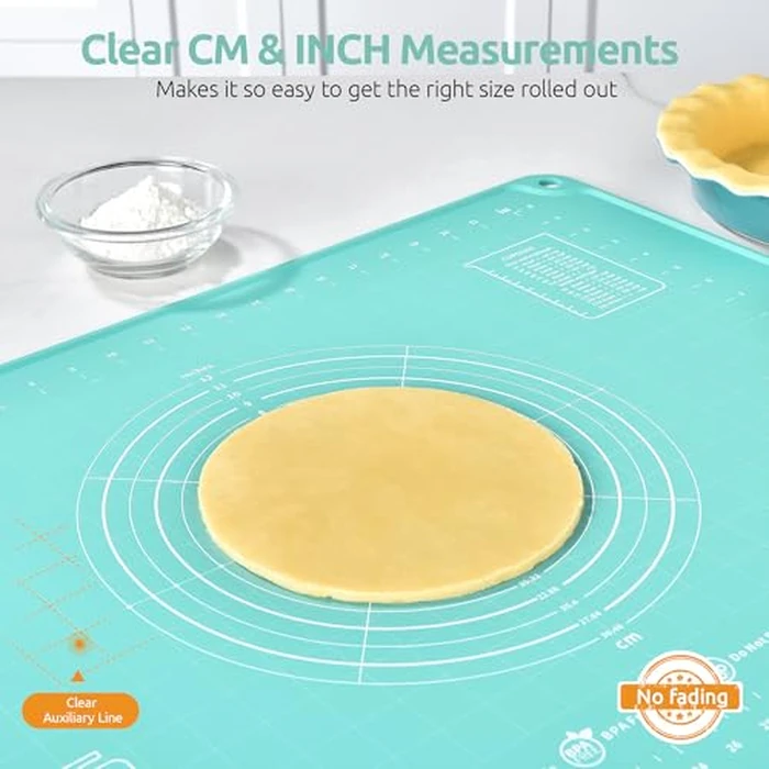 U-Taste 28"x20" Large Pastry Mat: Food-Grade Liquid Silicone Dough Rolling Baking Sheet, Non-Stick Non-Slip for Kneading, Making Pizza, Fondant, Pie with Clear Measurement and Raised Edges (Aqua Sky) by U-Taste - Image 9