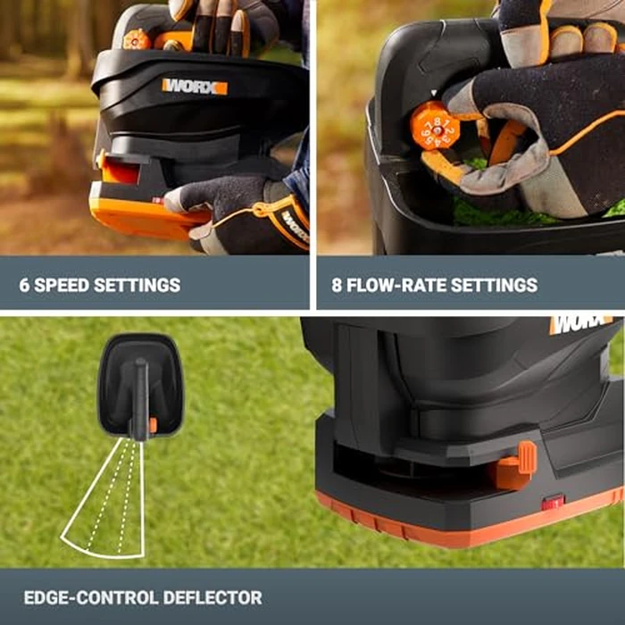 WORX 20V Cordless Seed Spreader 6-Speeds 5-Ft. Max Distance, Fertilizer Spreaders 8 Flow-Rate Settings, Broadcast Spreader Easier Than Hand Spreaders for Lawns WG869.9 - Tool Only by WORX - Image 4