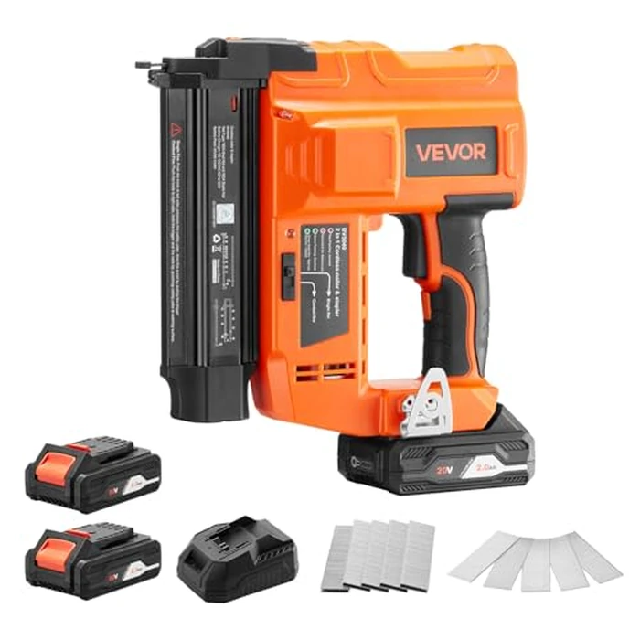 VEVOR 2-in-1 Cordless Brad Nailer, 18 Gauge, 20V Battery Powered Nail Gun and Staple Gun, with 500 pcs Nails, 500 pcs Staples, 2 x 2.0 Ah Li-ion Batteries, Charger, for Home Improvement, Woodworking by VEVOR - Used - Good condition - CA$185.39