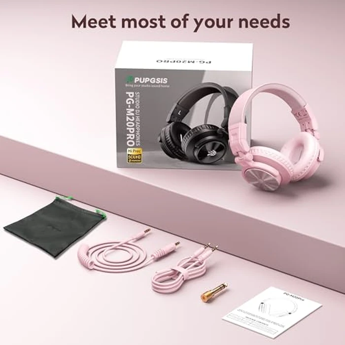 PUPGSIS Wired Hi-Res Studio Monitor Headphones - 50mm Drivers Over-Ear with 1/4 to 3.5mm Jack, for AMP Recording, Mixing, DJ, Gaming & Music Production(Pink) by P PUPGSIS - Image 9