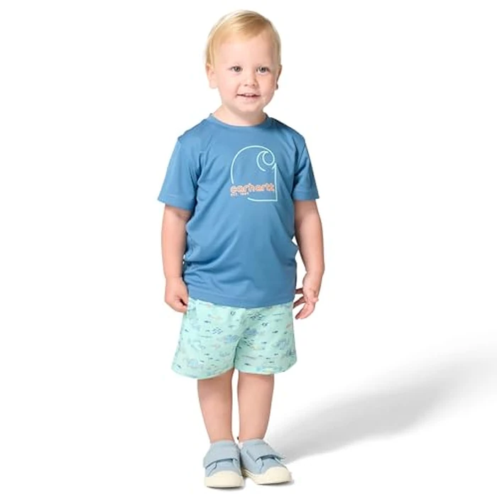 Carhartt Baby Boys' 2-Piece Short Sleeve Sun Defender(R) Force(R) Shirt & Woven Short Set, Yucca, 2T by Carhartt - Used - Like New condition - US$26.03