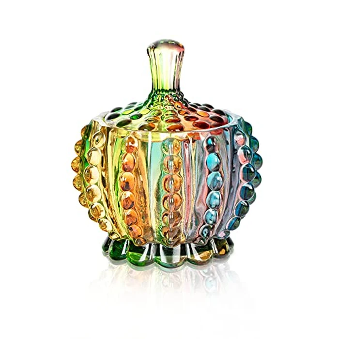Joeyan 6 oz Colorful Embossed Glass Jars with Lid - Crystal Glass Candy Dishes - Iridescent Candy Jars Jewelry Box for Wedding, Party, Buffet Decorative by Joeyan - Used - Good condition - US$10.19