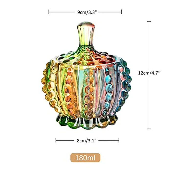 Joeyan 6 oz Colorful Embossed Glass Jars with Lid - Crystal Glass Candy Dishes - Iridescent Candy Jars Jewelry Box for Wedding, Party, Buffet Decorative by Joeyan - Image 2