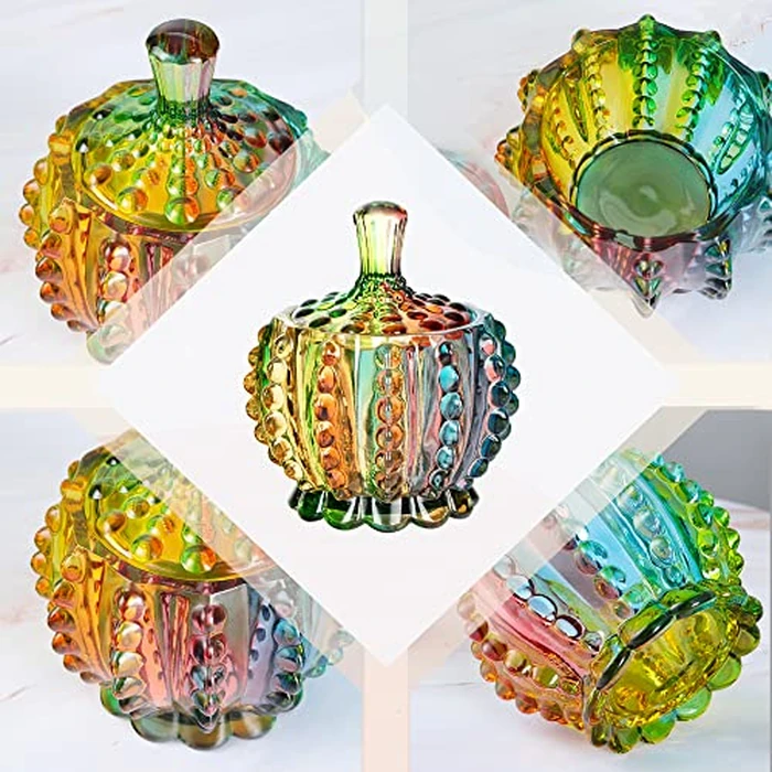 Joeyan 6 oz Colorful Embossed Glass Jars with Lid - Crystal Glass Candy Dishes - Iridescent Candy Jars Jewelry Box for Wedding, Party, Buffet Decorative by Joeyan - Image 3