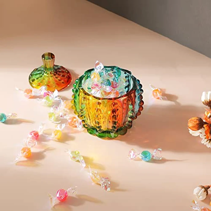 Joeyan 6 oz Colorful Embossed Glass Jars with Lid - Crystal Glass Candy Dishes - Iridescent Candy Jars Jewelry Box for Wedding, Party, Buffet Decorative by Joeyan - Image 4