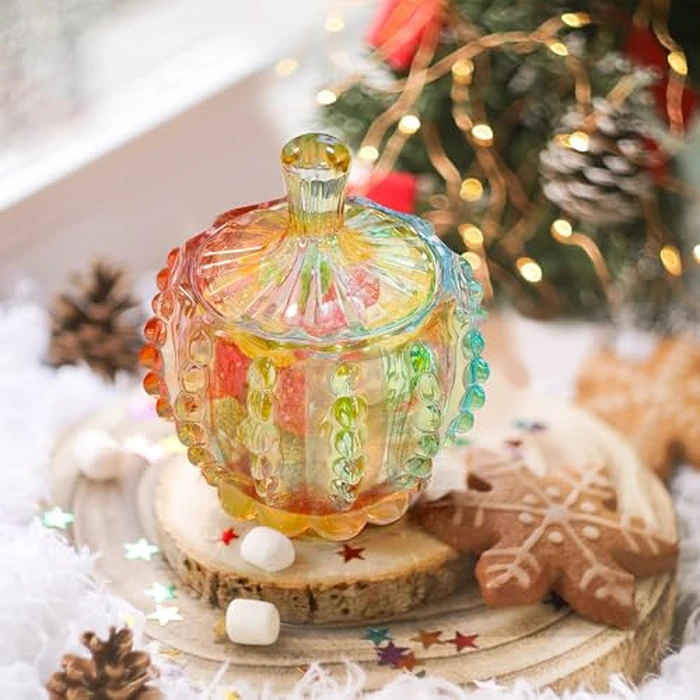Joeyan 6 oz Colorful Embossed Glass Jars with Lid - Crystal Glass Candy Dishes - Iridescent Candy Jars Jewelry Box for Wedding, Party, Buffet Decorative by Joeyan - Image 6